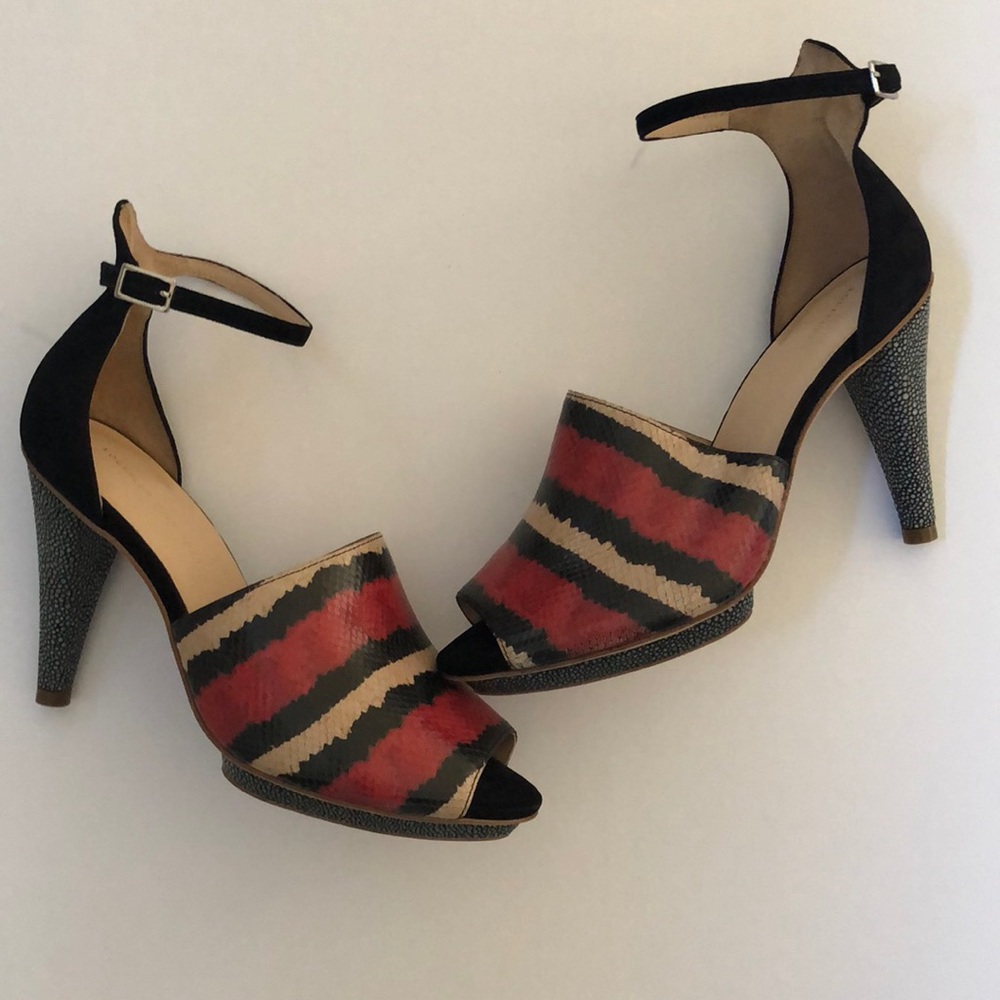 Loeffler Randall Black and Red Striped Sandals